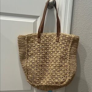 Tan Woven Tote Bag